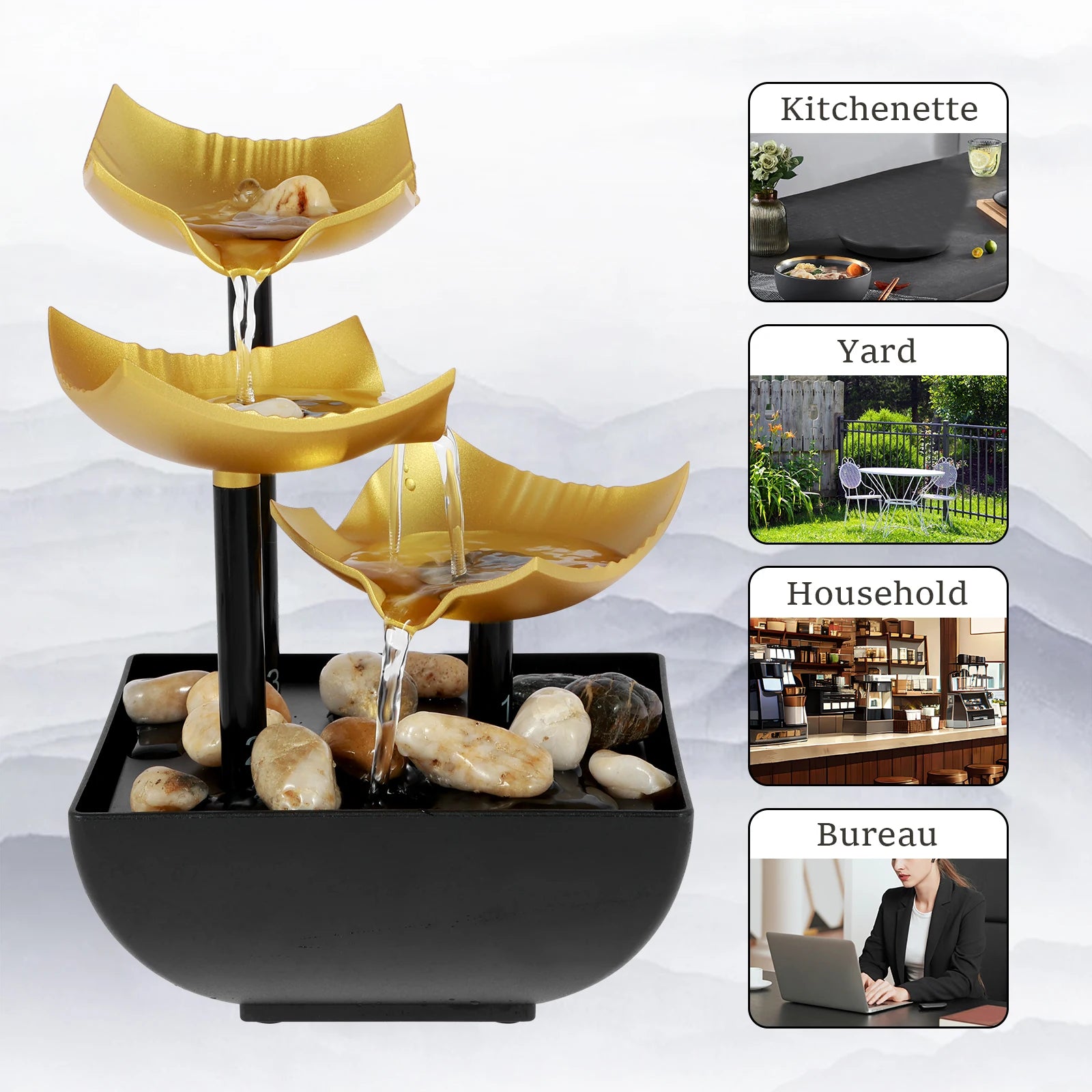 Tabletop Fountain Battery/Usb Operated Mini Indoor Water Fountain Creative Flowing Water Ornaments Desktop Water Fountain