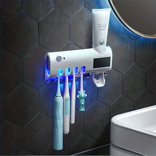 Multifunctional Induction Toothbrush Holder Automatic Toothpaste Squeezing Hole Free Wall Mounted Toothbrush Storage Box